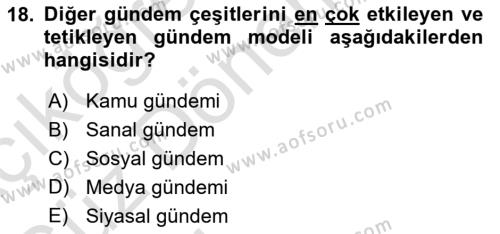 Kamusal Halkla İlişkiler Dersi 2023 - 2024 Yılı (Vize) Ara Sınavı 18. Soru