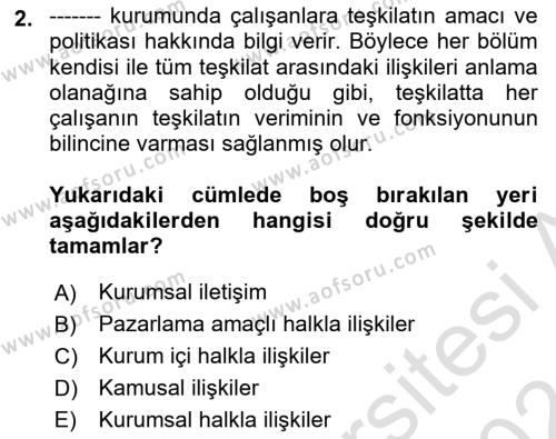 Kamusal Halkla İlişkiler Dersi 2023 - 2024 Yılı (Vize) Ara Sınavı 2. Soru