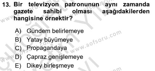 Küreselleşme ve Kültürlerarası İletişim Dersi 2020 - 2021 Yılı Yaz Okulu Sınavı 13. Soru