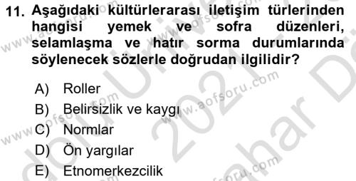 Küreselleşme ve Kültürlerarası İletişim Dersi 2021 - 2022 Yılı (Vize) Ara Sınavı 11. Soru