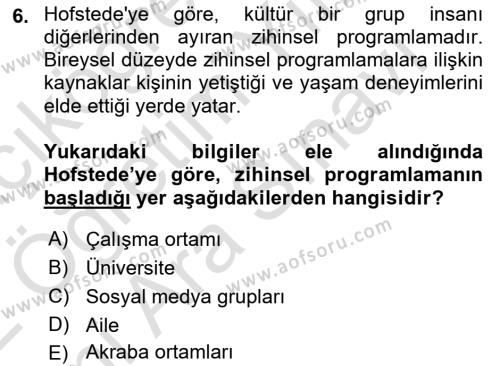 Küreselleşme ve Kültürlerarası İletişim Dersi 2021 - 2022 Yılı (Vize) Ara Sınavı 6. Soru