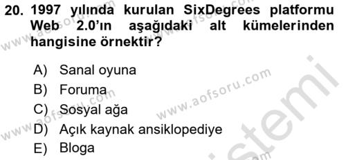 Küreselleşme ve Kültürlerarası İletişim Dersi 2021 - 2022 Yılı (Final) Dönem Sonu Sınavı 20. Soru