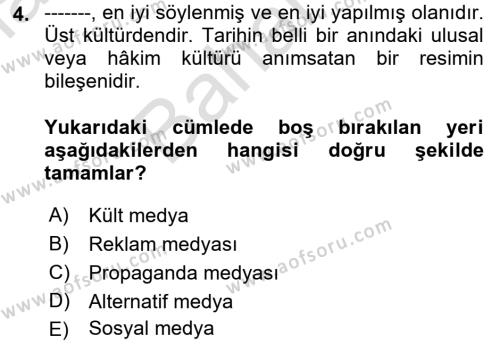 Küreselleşme ve Kültürlerarası İletişim Dersi 2021 - 2022 Yılı (Final) Dönem Sonu Sınavı 4. Soru