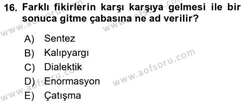 Küreselleşme ve Kültürlerarası İletişim Dersi 2021 - 2022 Yılı Yaz Okulu Sınavı 16. Soru