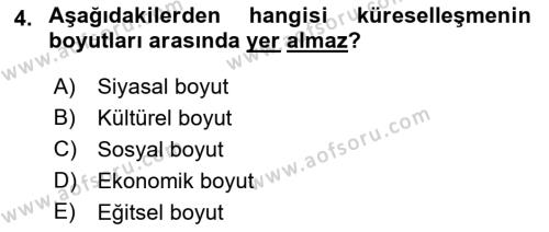 Küreselleşme ve Kültürlerarası İletişim Dersi 2021 - 2022 Yılı Yaz Okulu Sınavı 4. Soru