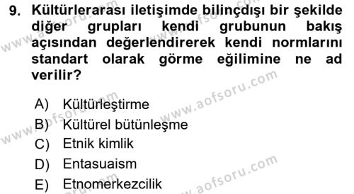 Küreselleşme ve Kültürlerarası İletişim Dersi 2021 - 2022 Yılı Yaz Okulu Sınavı 9. Soru