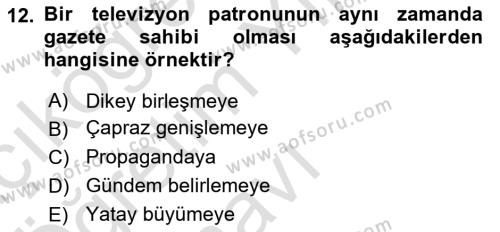 Küreselleşme ve Kültürlerarası İletişim Dersi 2022 - 2023 Yılı Yaz Okulu Sınavı 12. Soru