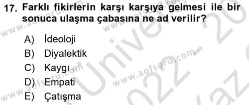 Küreselleşme ve Kültürlerarası İletişim Dersi 2022 - 2023 Yılı Yaz Okulu Sınavı 17. Soru