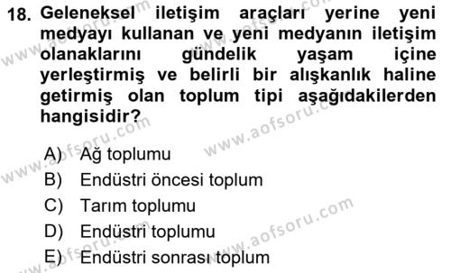 Küreselleşme ve Kültürlerarası İletişim Dersi 2022 - 2023 Yılı Yaz Okulu Sınavı 18. Soru