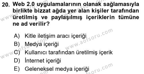 Küreselleşme ve Kültürlerarası İletişim Dersi 2022 - 2023 Yılı Yaz Okulu Sınavı 20. Soru