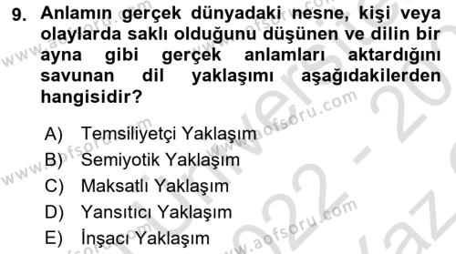 Küreselleşme ve Kültürlerarası İletişim Dersi 2022 - 2023 Yılı Yaz Okulu Sınavı 9. Soru