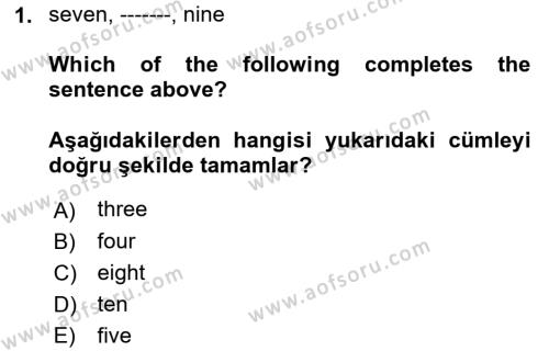 Ingilizce 1 Dersi 2019 - 2020 Yılı (Vize) Ara Sınavı 1. Soru