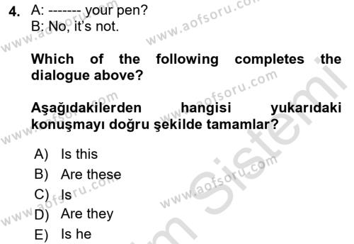 Ingilizce 1 Dersi 2019 - 2020 Yılı (Vize) Ara Sınavı 4. Soru