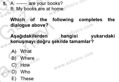 Ingilizce 1 Dersi 2019 - 2020 Yılı (Vize) Ara Sınavı 5. Soru