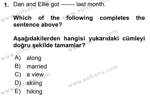 Ingilizce 1 Dersi 2019 - 2020 Yılı (Final) Dönem Sonu Sınavı 1. Soru