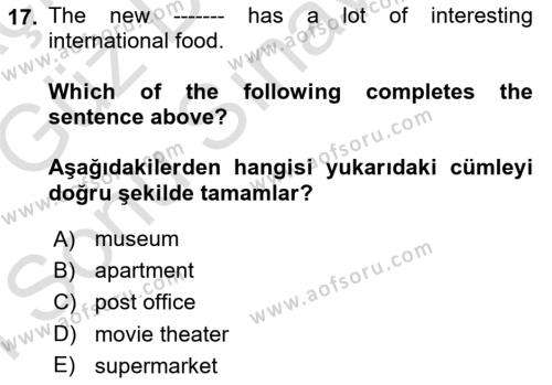 Ingilizce 1 Dersi 2019 - 2020 Yılı (Final) Dönem Sonu Sınavı 17. Soru