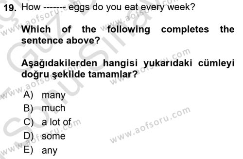 Ingilizce 1 Dersi 2021 - 2022 Yılı (Final) Dönem Sonu Sınavı 19. Soru