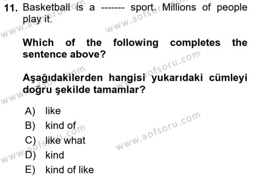 Ingilizce 1 Dersi 2023 - 2024 Yılı Yaz Okulu Sınavı 11. Soru
