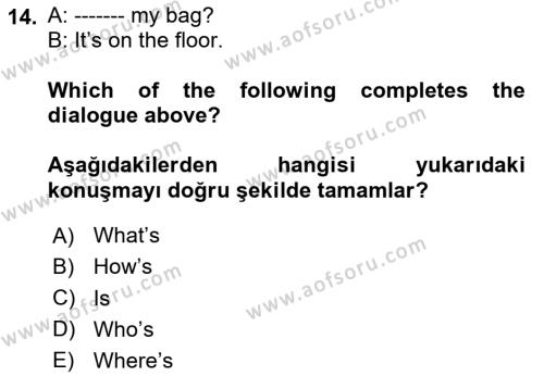 Ingilizce 1 Dersi 2023 - 2024 Yılı Yaz Okulu Sınavı 14. Soru