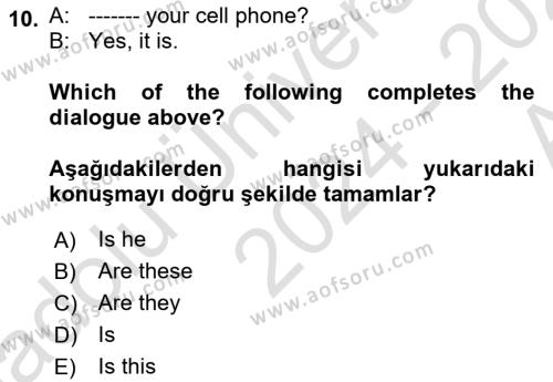 Ingilizce 1 Dersi 2024 - 2025 Yılı (Vize) Ara Sınavı 10. Soru