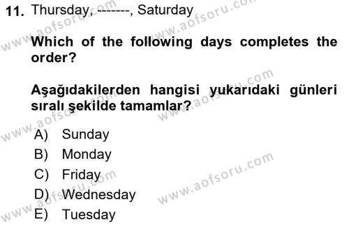 Ingilizce 1 Dersi 2024 - 2025 Yılı (Vize) Ara Sınavı 11. Soru