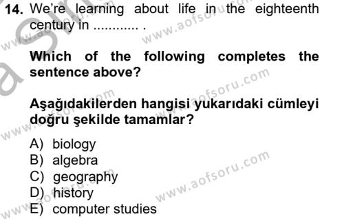 İngilizce 2 Dersi 2012 - 2013 Yılı (Vize) Ara Sınavı 14. Soru