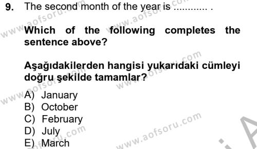İngilizce 2 Dersi 2012 - 2013 Yılı (Vize) Ara Sınavı 9. Soru