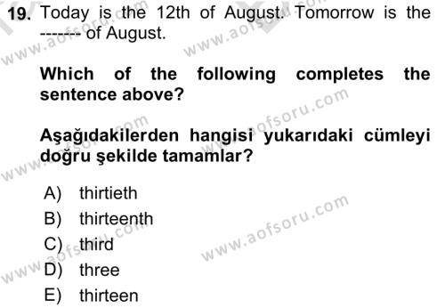 İngilizce 2 Dersi 2021 - 2022 Yılı (Vize) Ara Sınavı 19. Soru