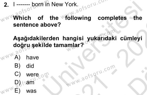 İngilizce 2 Dersi 2021 - 2022 Yılı (Vize) Ara Sınavı 2. Soru
