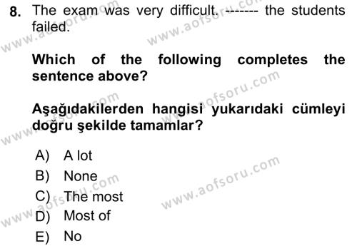 İngilizce 2 Dersi 2021 - 2022 Yılı (Vize) Ara Sınavı 8. Soru