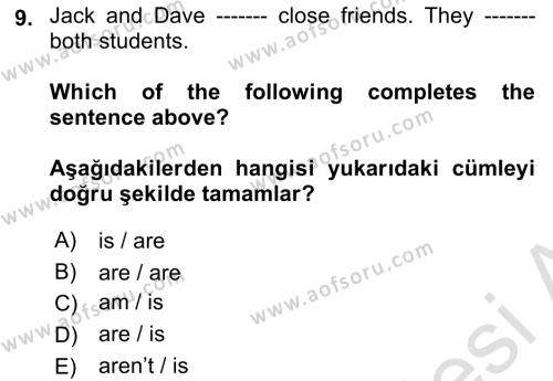 İngilizce 2 Dersi 2021 - 2022 Yılı (Vize) Ara Sınavı 9. Soru
