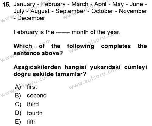 İngilizce 2 Dersi 2021 - 2022 Yılı (Final) Dönem Sonu Sınavı 15. Soru