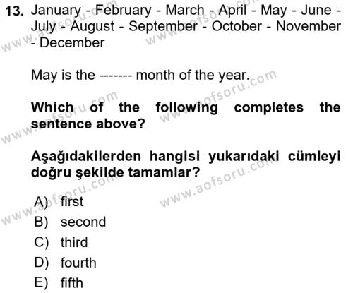 İngilizce 2 Dersi 2023 - 2024 Yılı (Vize) Ara Sınavı 13. Soru