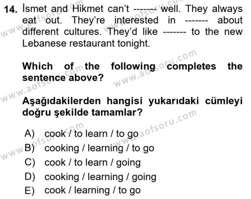 İngilizce 2 Dersi 2023 - 2024 Yılı (Vize) Ara Sınavı 14. Soru