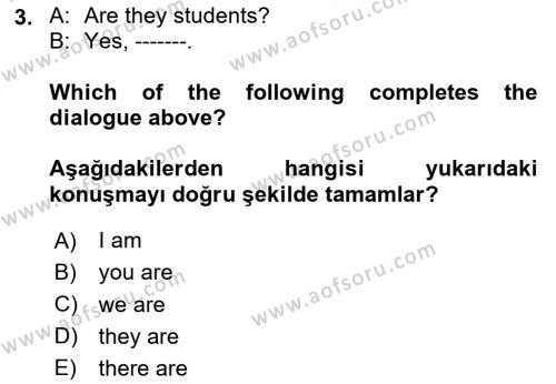 İngilizce 2 Dersi 2023 - 2024 Yılı (Vize) Ara Sınavı 3. Soru