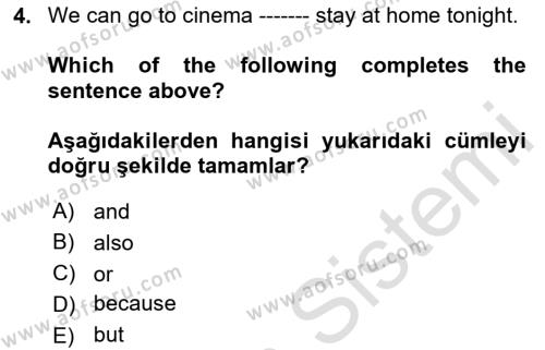 İngilizce 2 Dersi 2023 - 2024 Yılı (Vize) Ara Sınavı 4. Soru