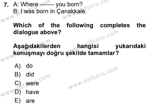 İngilizce 2 Dersi 2023 - 2024 Yılı (Vize) Ara Sınavı 7. Soru