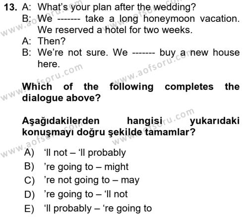 İngilizce 2 Dersi 2023 - 2024 Yılı (Final) Dönem Sonu Sınavı 13. Soru