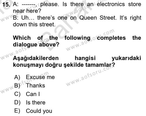 İngilizce 2 Dersi 2023 - 2024 Yılı (Final) Dönem Sonu Sınavı 15. Soru