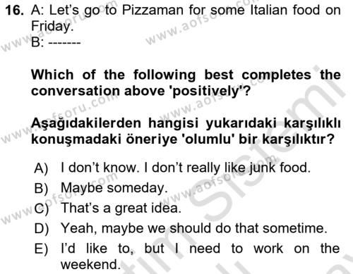 İngilizce 2 Dersi 2023 - 2024 Yılı (Final) Dönem Sonu Sınavı 16. Soru