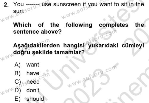 İngilizce 2 Dersi 2023 - 2024 Yılı (Final) Dönem Sonu Sınavı 2. Soru