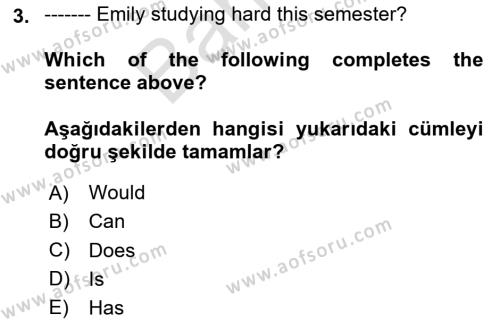 İngilizce 2 Dersi 2023 - 2024 Yılı (Final) Dönem Sonu Sınavı 3. Soru