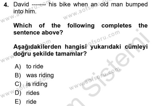 İngilizce 2 Dersi 2023 - 2024 Yılı (Final) Dönem Sonu Sınavı 4. Soru