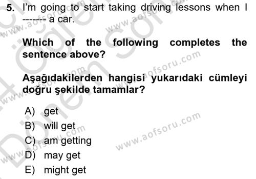 İngilizce 2 Dersi 2023 - 2024 Yılı (Final) Dönem Sonu Sınavı 5. Soru