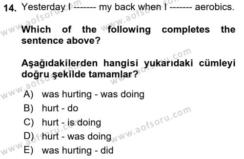 İngilizce 2 Dersi 2023 - 2024 Yılı Yaz Okulu Sınavı 14. Soru