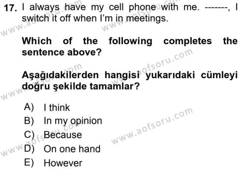 İngilizce 2 Dersi 2023 - 2024 Yılı Yaz Okulu Sınavı 17. Soru