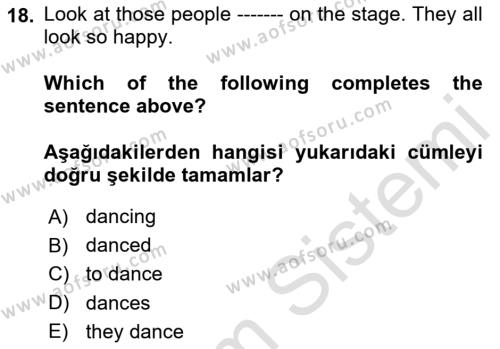 İngilizce 2 Dersi 2023 - 2024 Yılı Yaz Okulu Sınavı 18. Soru