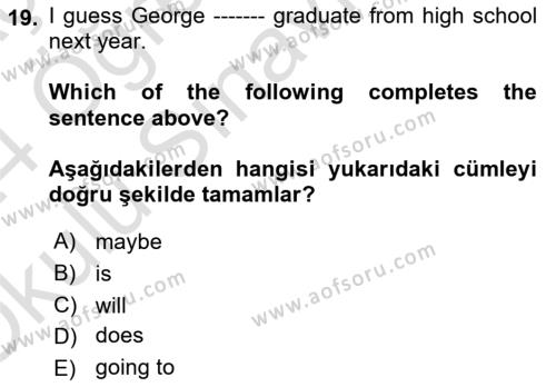 İngilizce 2 Dersi 2023 - 2024 Yılı Yaz Okulu Sınavı 19. Soru