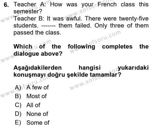 İngilizce 2 Dersi 2023 - 2024 Yılı Yaz Okulu Sınavı 6. Soru