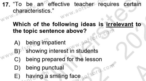 Communication Skills And Academic Reporting 1 Dersi 2022 - 2023 Yılı (Vize) Ara Sınavı 17. Soru